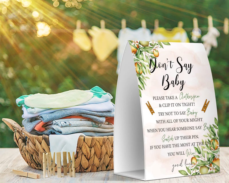 Pazag Don't Say Baby Set - One 5x7 Sign and 50 Mini Clothespins, Baby Shower Games, Baby Shower Decoration, Gender Neutral Baby Shower - MsJb033 - Image 3